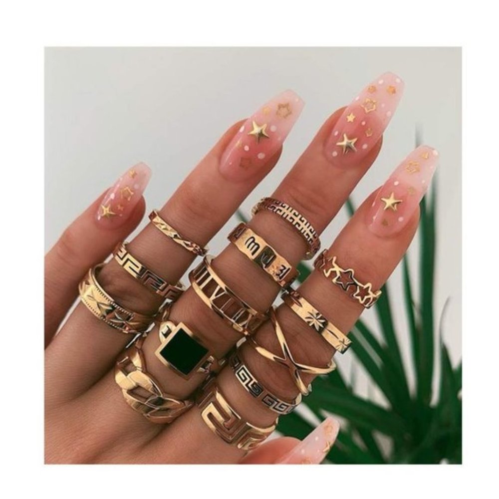 ⬇️ UO 13 pcs Ring Gold Knuckle Rings Set